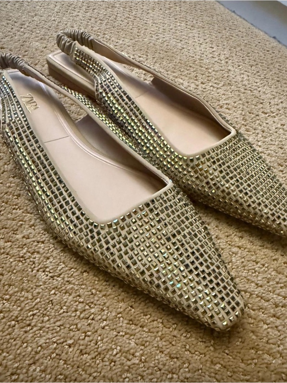 Zara Gold Rhinestone Slingback Flats